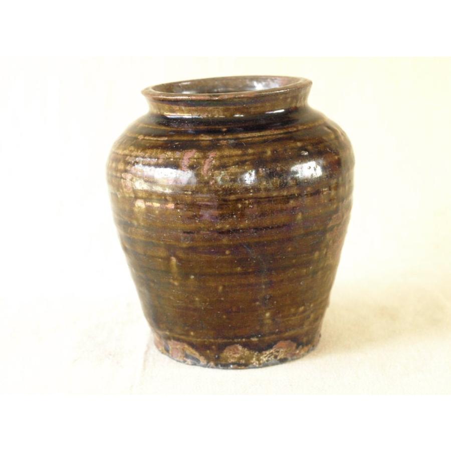 希少 江戸時代 古瀬戸飴釉小壺16cm 虹色 光彩 蹲る うずくまる 古民藝