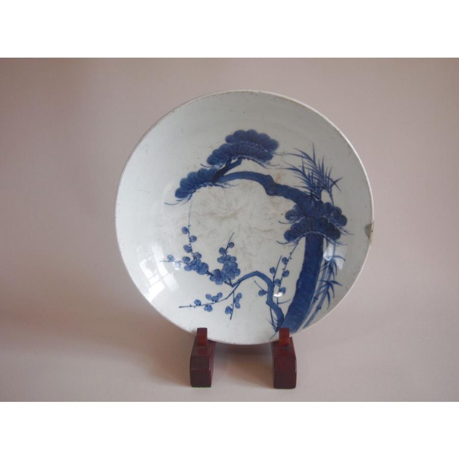江戸時代 鍋島焼 染付松竹梅図大皿 29cm 空白の美 吉祥 縁起物 有田