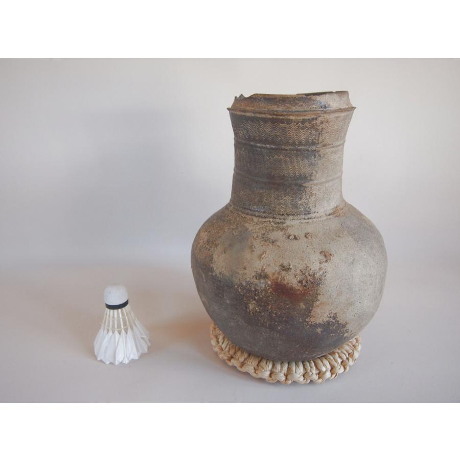 古墳時代 櫛歯波状紋 長頸壺30cm 焼締瓶 三国時代（新羅）5〜6世紀