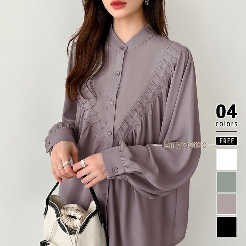 ブラウス シフォンブラウス トップス レディース 長袖 バンドカラー