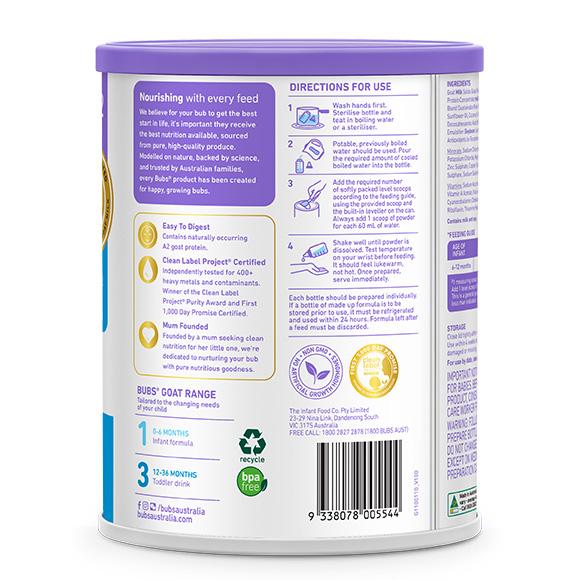 Bubs（バブズ）A2 ヤギミルク・ゴート粉ミルク ステップ2（6〜12カ月
