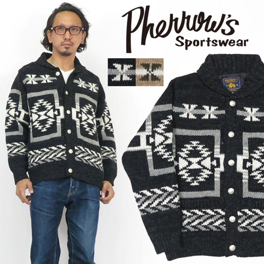 Pherrow's（フェローズ） ネイティブ柄 セーター カーディガン 23W-PNS