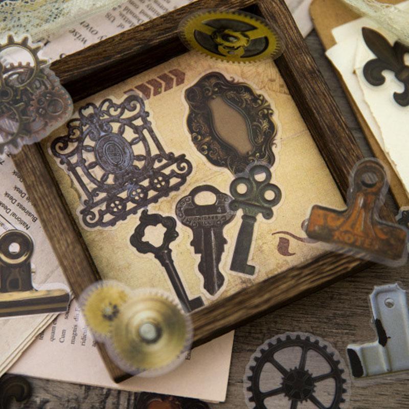 コラージュ 素材 シール 歯車 鍵 クリップ 金具 ジャンクジャーナル