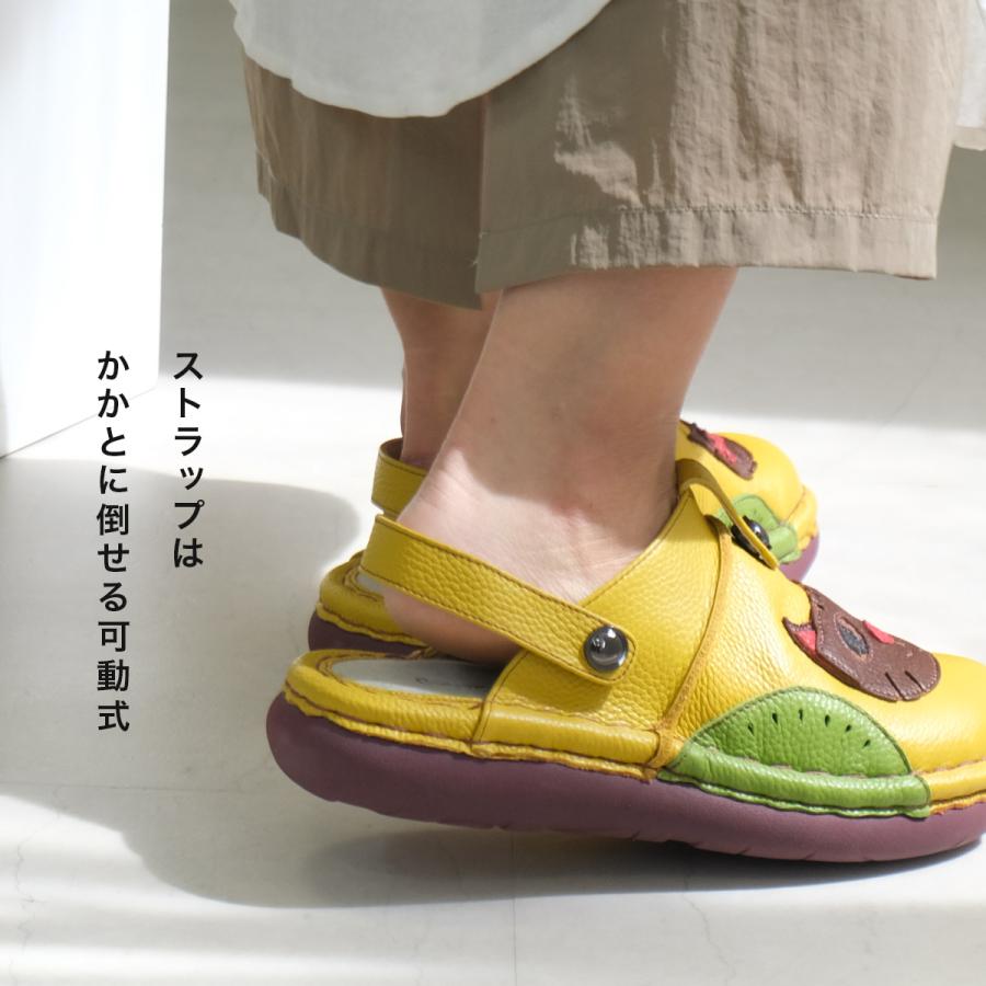 エスタシオン サンダル サボ レディース 靴 本革 ネコ 猫 つっかけ 4e