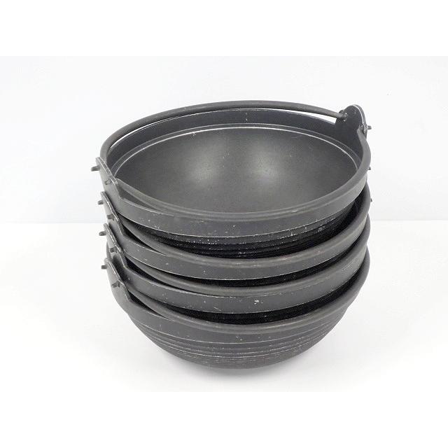 4点セット☆MIN 黒塗りアルミ段付田舎鍋 ツル付き サイズ24cm 容量2.0L