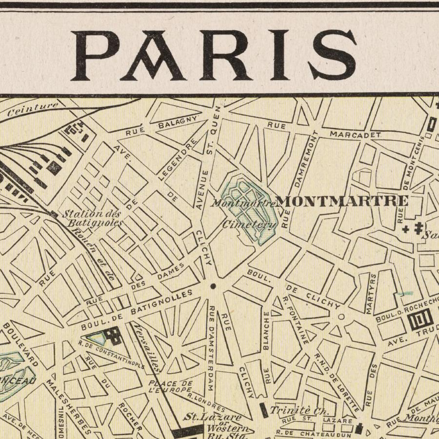 アート ビンテージ 古地図 パリ市街（1901） イラスト 2L A4 A3 B3 A2