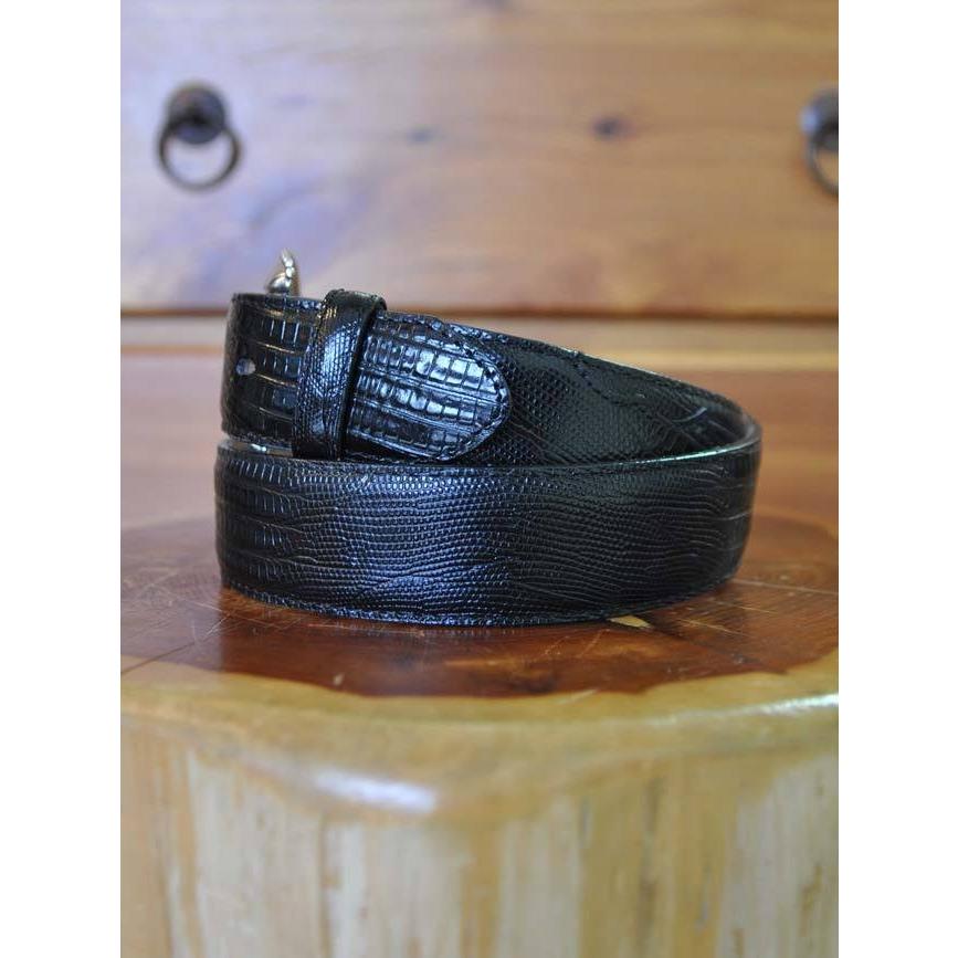 18)C40963 メンズ ブラック エンボス加工 リザード ウエスタンベルト
