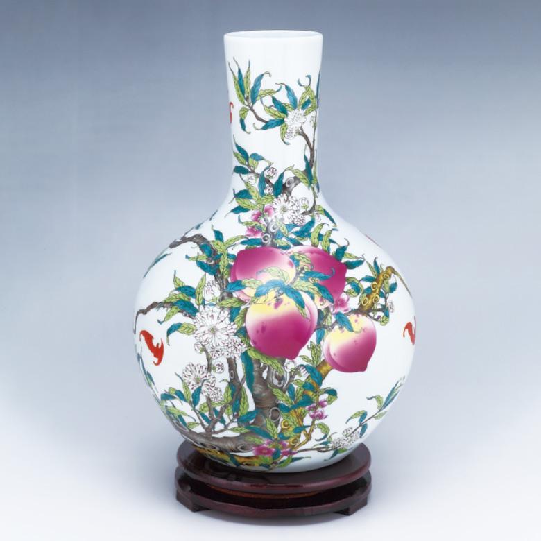 清乾隆青花寿桃紋花瓶 景徳鎮 陶磁器 装飾品 現代工芸品美術品 置物 清