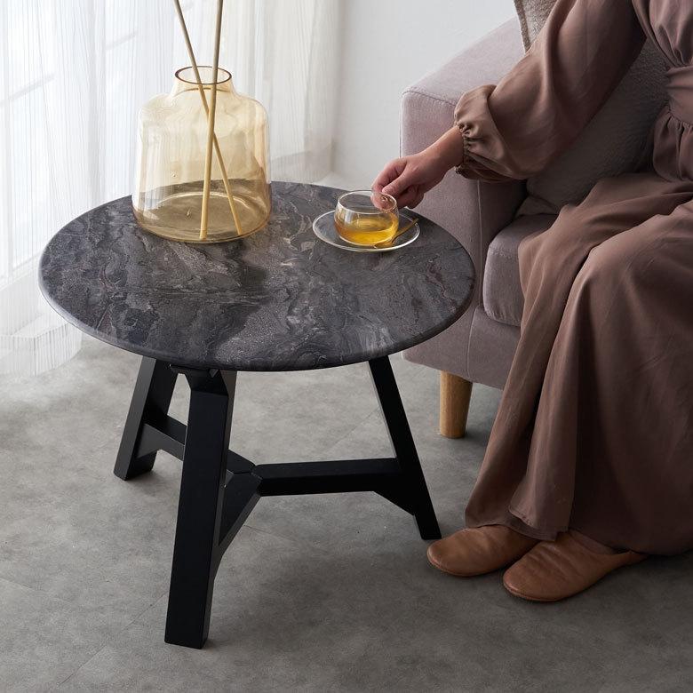 テラゾー柄 ラウンドテーブル/カフェテーブル/ローテーブル テラゾー柄