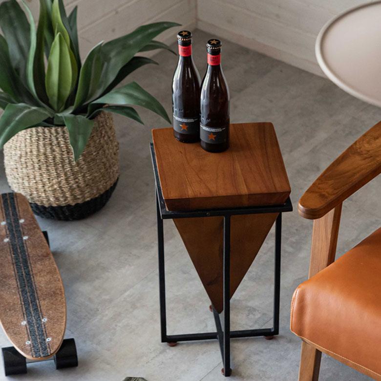 東谷 サイドテーブル コーヒーテーブル アイアン 木 W 25cm H 45.5cm