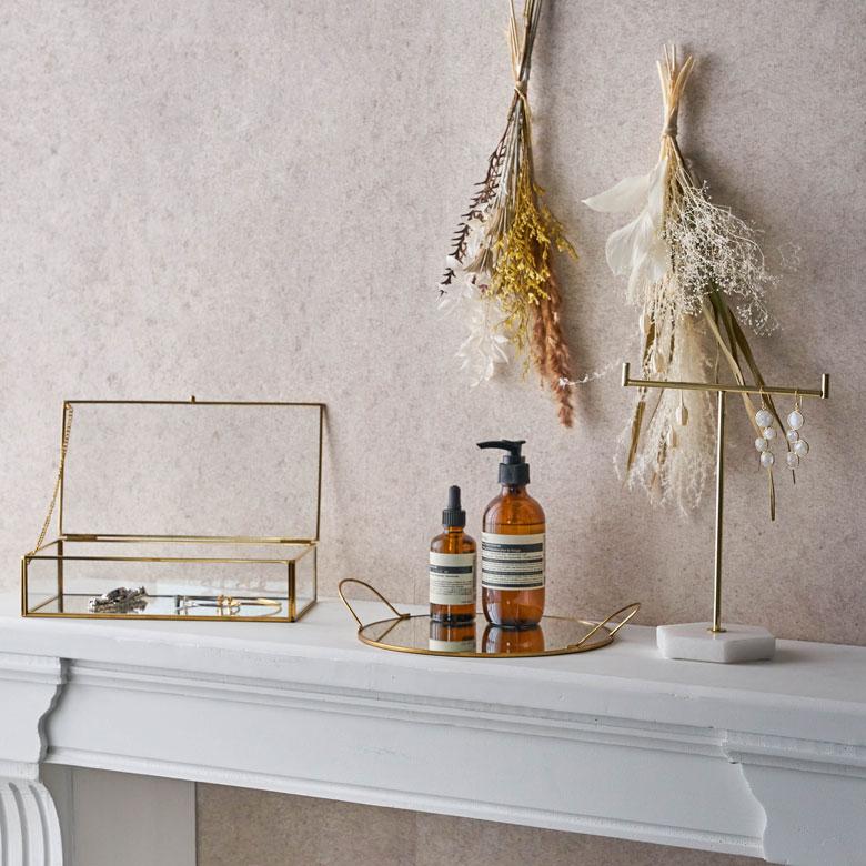 ELEMENTS ミラー トレー トレイ 鏡 ガラス 真鍮 ゴールド 直径22cm