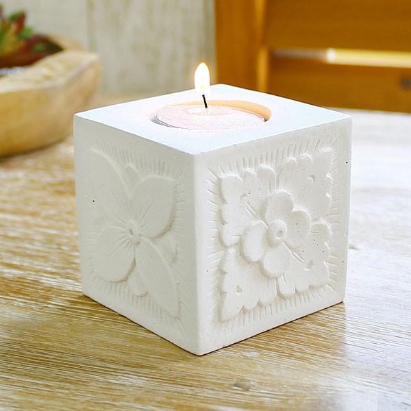 ホワイトセメントの四角いキャンドルホルダー アジア工房 8023