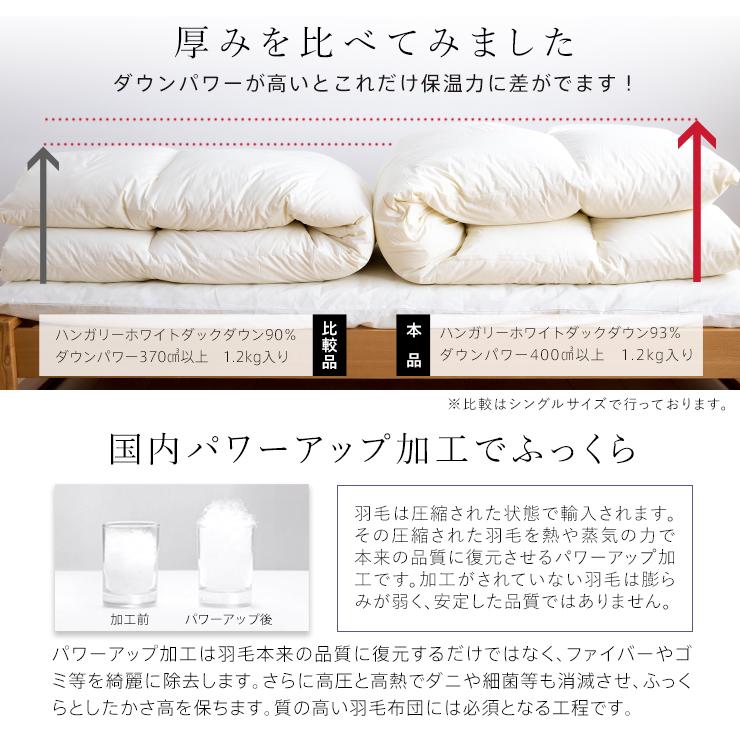 羽毛布団 シングル ハンガリーホワイトダック93％ 増量1.2kg 400DP