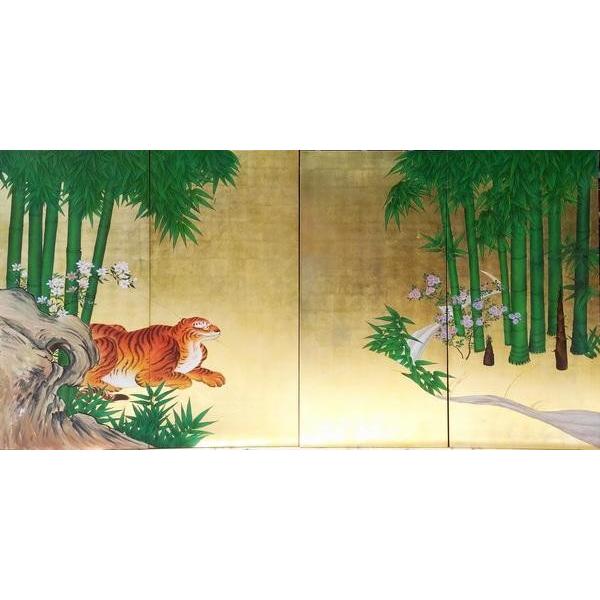 漆絵 狩野探幽の名作_竹虎図 左隻＋右隻 NH122 : 絵画制作専門