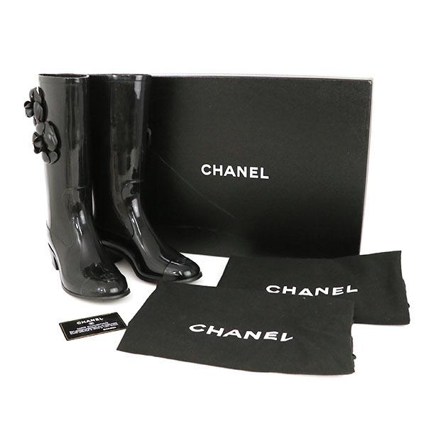 シャネル CHANEL レインブーツ 長ぐつ カメリア ブラック 表記サイズ37