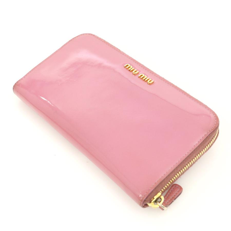 ミュウミュウ MIUMIU ピンク パテントレザー エナメル リボン ラウンド