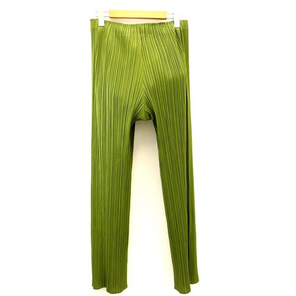 イッセイミヤケ ISSEY MIYAKE プリーツプリーズ パンツ グリーン