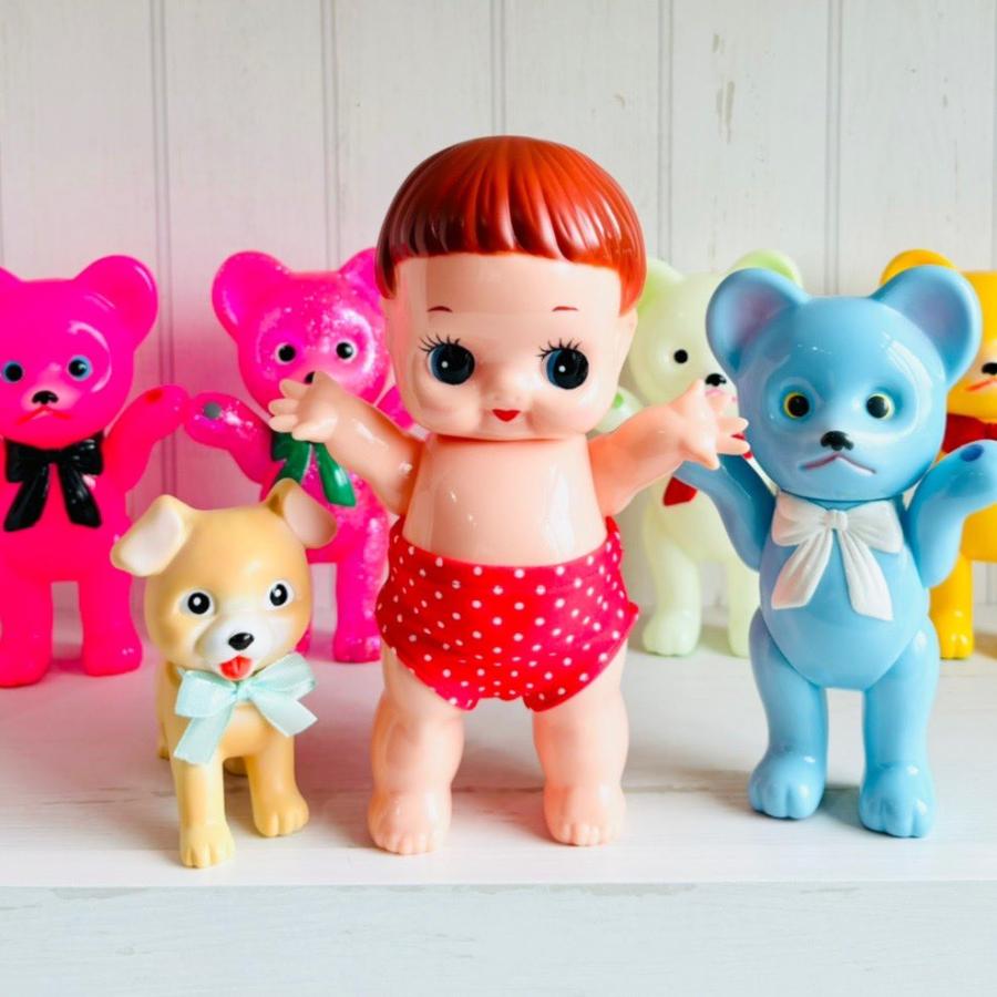 レトロドール 復刻版 クマちゃん ピンク・ラメ レトロ・ソフビ人形