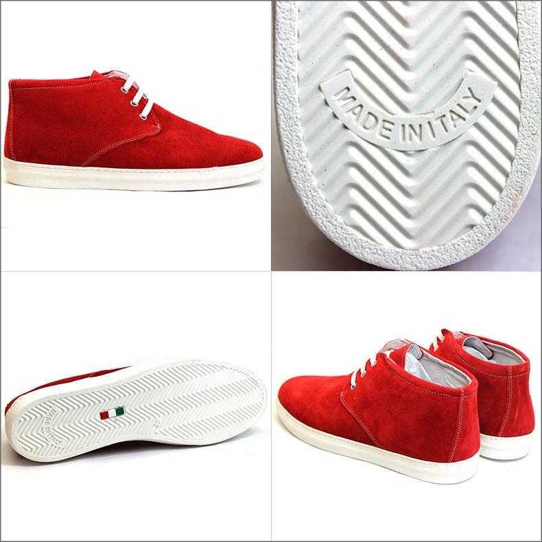 メンズ 靴 赤 レッド ハイカット シューズ イタリア製 本革 スエード