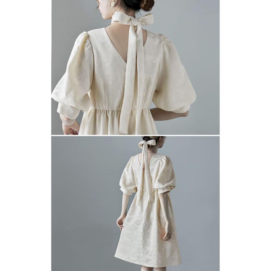 etoll.（エトル） ジャガードパフスリーブドレス ワンピ ワンピース