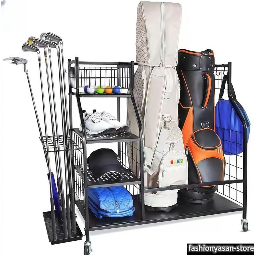 ゴルフバッグ収納ラック クラブ整理棚 鉄製 2 つのバッグ収納可能 21