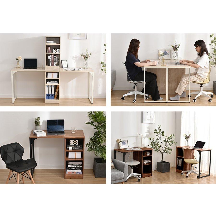 2台セット】パソコンデスク 学習机 2人用 組合せ自由 3段シェルフ付 省