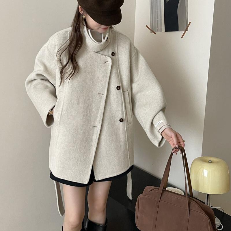 ウールコート アシンメトリー ショート丈 レディースアウター 秋冬着
