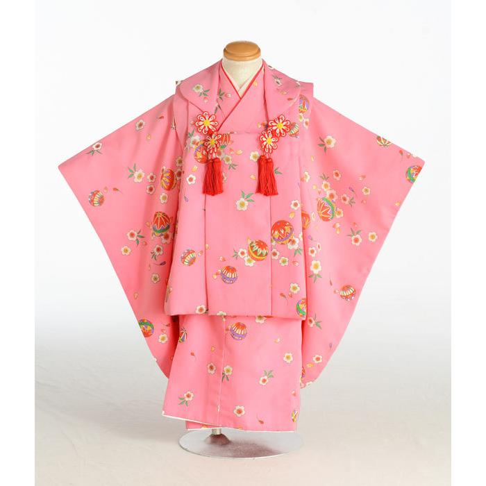 七五三 女の子 着物 レンタル 3歳 被布 ピンク桜手まり《身長》90cm