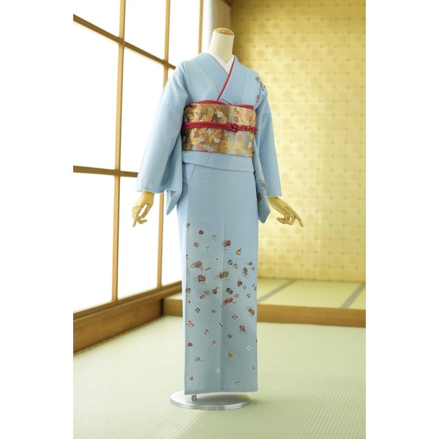 訪問着 レンタル 卒業式 母 着物 ブルーグレー紅型宝尽くし 《身長