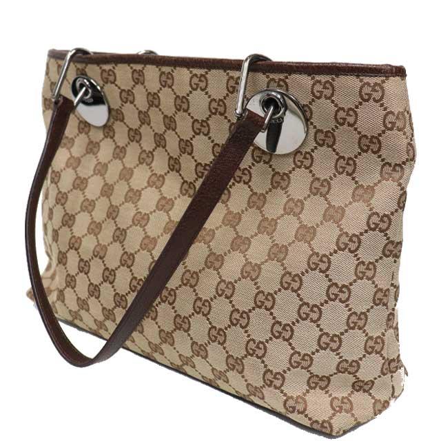 GGキャンバス グッチ GUCCI トートバッグ × レザー ベージュ ブラウン