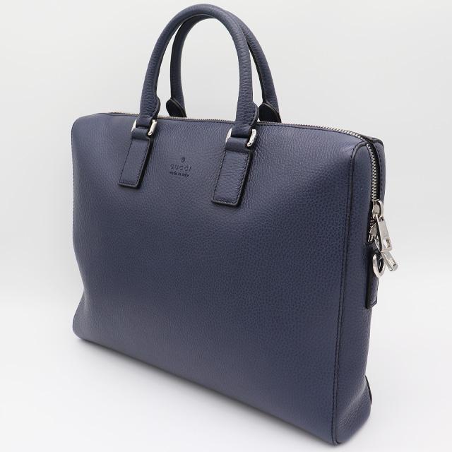 GUCCI（グッチ） ビジネスバッグ レザー ネイビー シルバー金具 387074