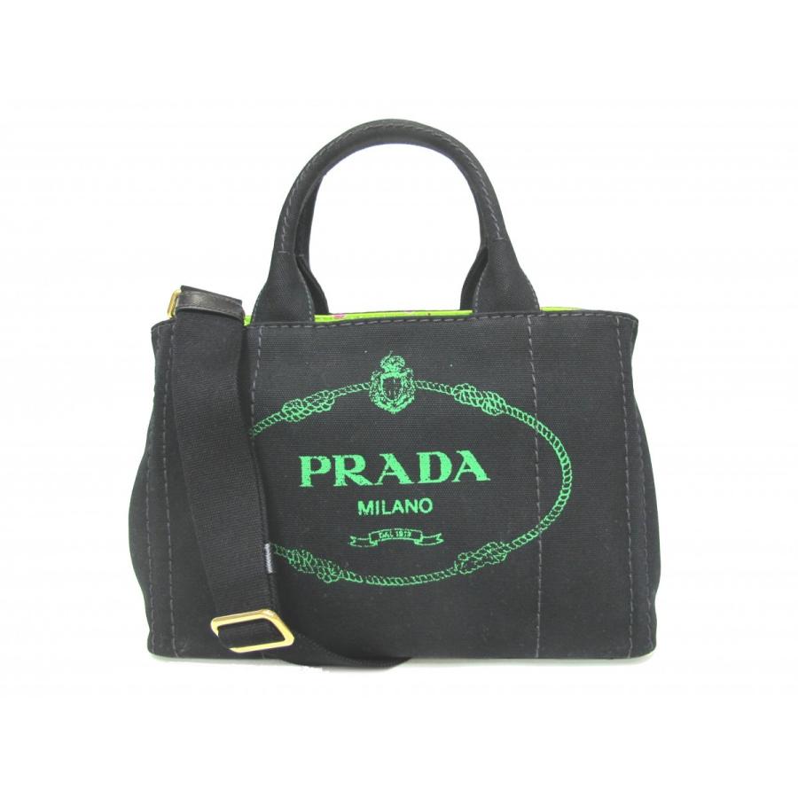 CANAPA PRADA プラダ 未使用 カナパ2wayトート 黒×グリーン スイカ柄