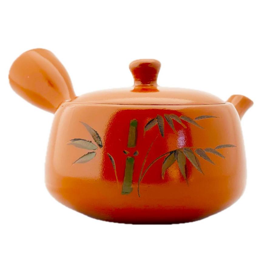 急須 朱泥 天竜峡焼 楽雅 急須 朱泥袋型白梅急須 網付 さわやかアミ