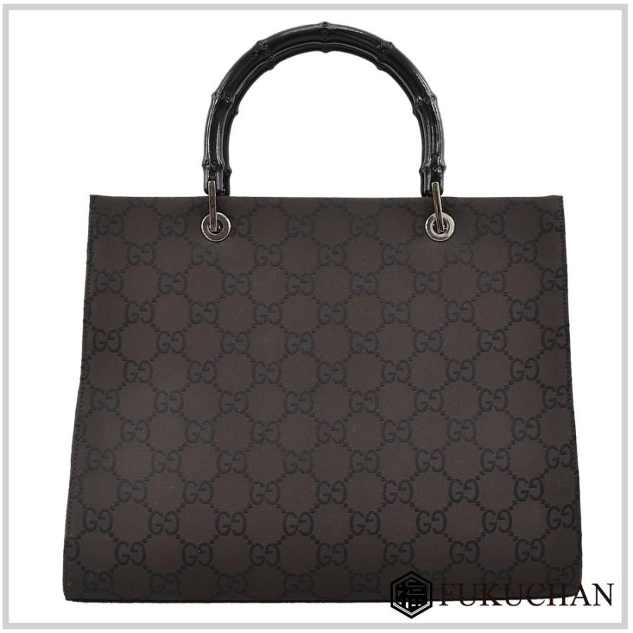 バンブー GUCCI グッチ GGキャンバス ハンドバッグ ダークブラウン