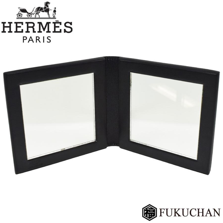 HERMES/エルメス 二つ折りコンパクトミラー ボックスカーフ×ブラック