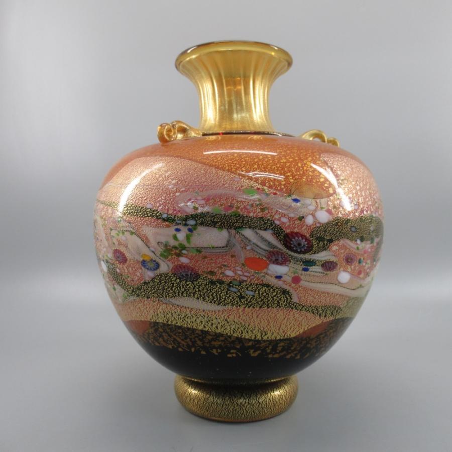 黒木国昭 作 金彩象嵌「光琳」花器 共箱付き 壺 プラチナ象嵌 ガラス