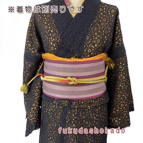 お太鼓 ワンタッチ帯 作り帯 kjow24-5 エンジ ストライプ 縞模様 簡単