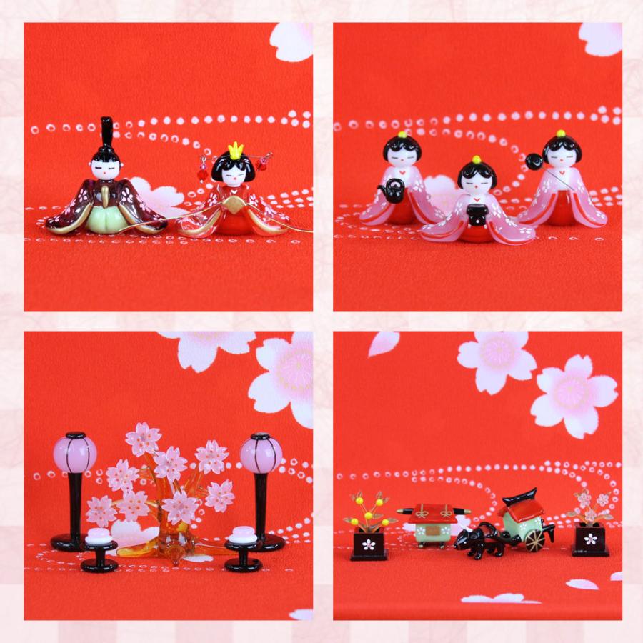 ガラス細工 雛人形 コンパクト(桜舞い雛 三段飾り アクリルケース入り