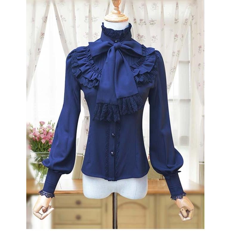 ロリータ ブラウス ゴスロリ シャツ ゴシック 貴族風 白 黒 赤 紺