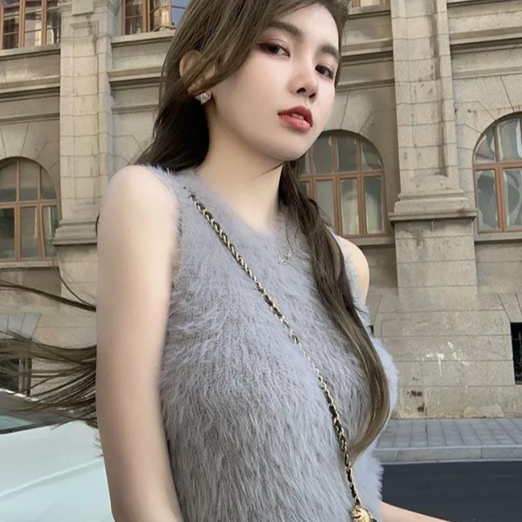 キャミソールビスチェ 冬 ベスト もこもこ シャギーキャミソール ジレ