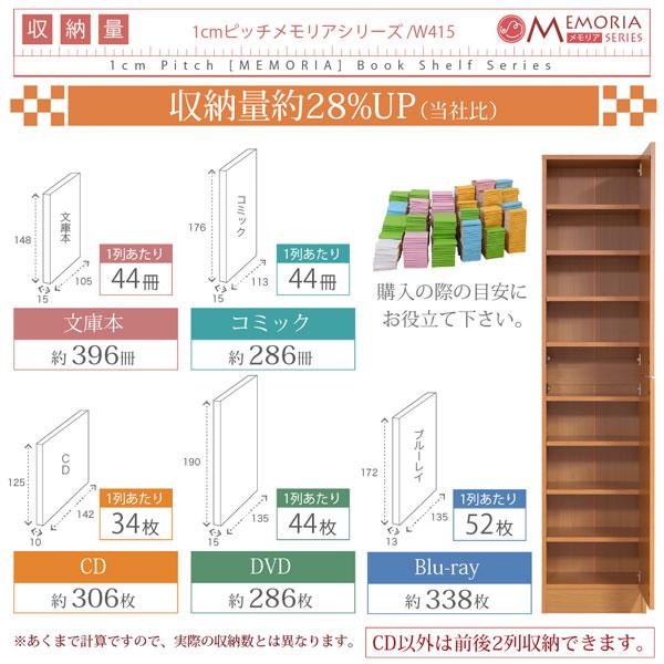 本棚 深型トビラ付書棚 幅41.5cm 最大9段 1cmピッチ MEMORIA メモリア