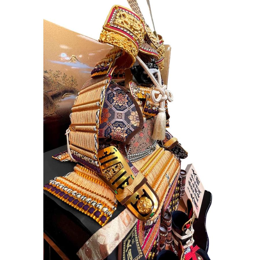 五月人形 久月 鎧平飾り 鎧飾り 高床飾り 金小札緋縅 8号大鎧 景庭屏風