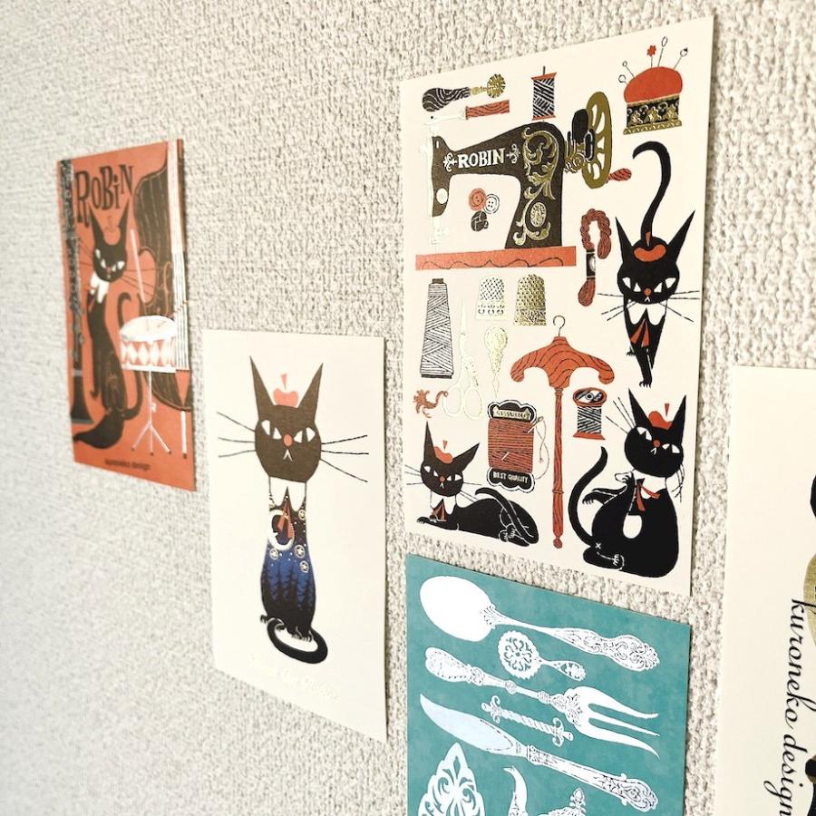 ポストカード 黒ねこ意匠 箔押しポストカード 夜の森 25528 絵葉書