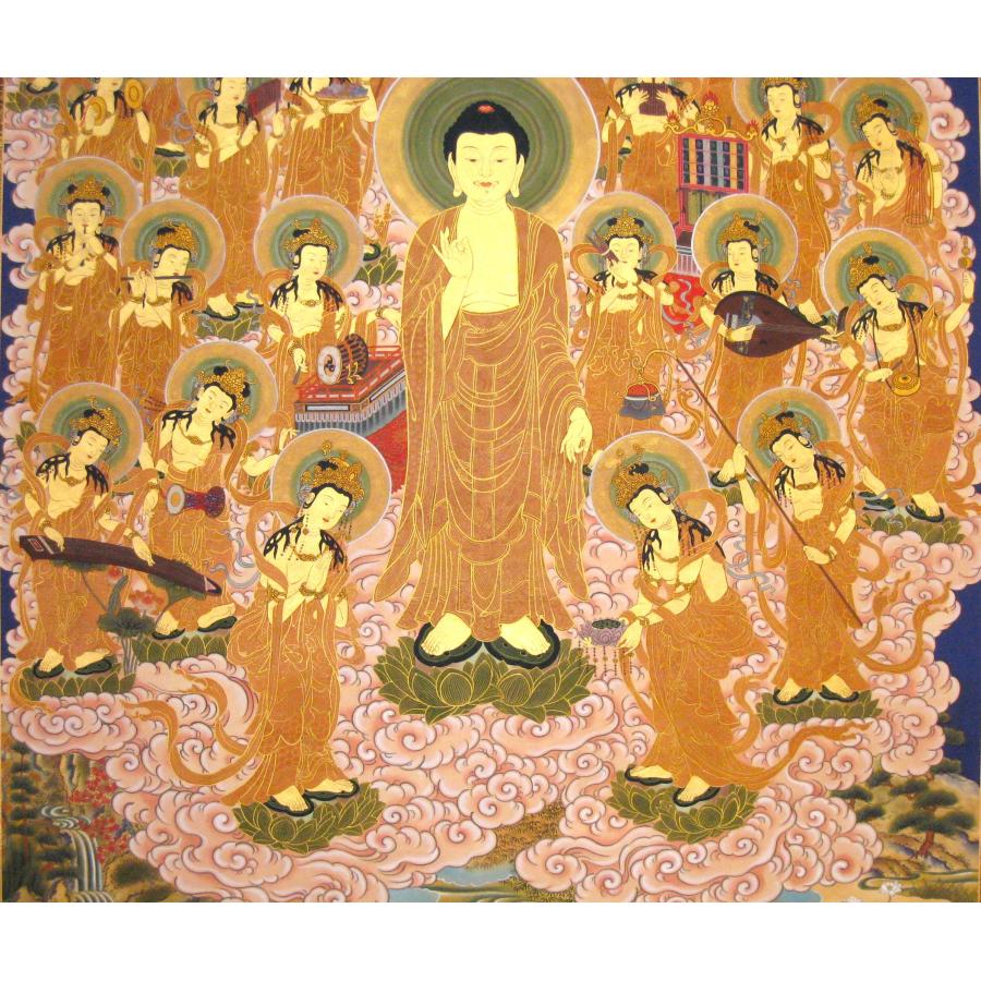 掛け軸 阿弥陀三尊廿五菩薩来迎図 山越春紀 (真筆・新品) : 掛け軸の