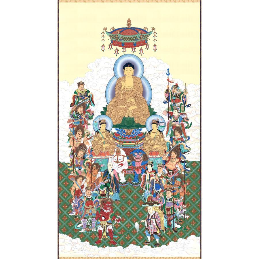 掛け軸 掛軸 十六善神図 大幅仏画 (複製画・新品) 桐箱・タトウ箱入り