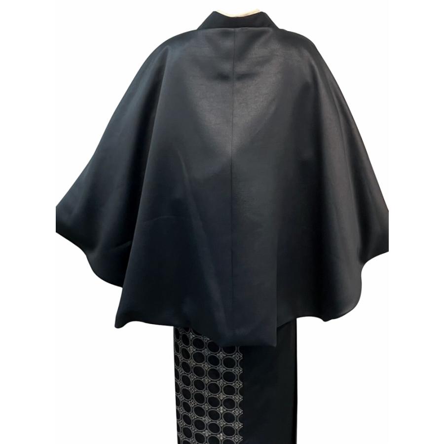 レザー調 ポンチョ 洗える 日本製 ケープ ブラック 和装コート co-62
