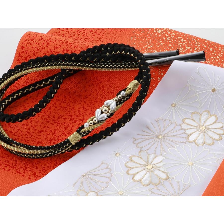 振袖用 正絹 帯揚げ・帯締め・重ね衿・半衿 4点セット オレンジ系 h