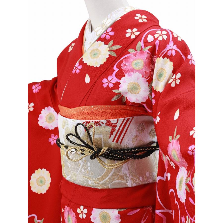 振袖用 正絹 帯揚げ・帯締め・重ね衿・半衿 4点セット オレンジ系 h