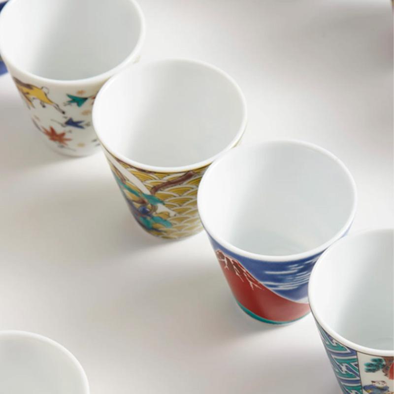 時代 九谷焼 金襴青粒草花図 盃 24客 九谷 お猪口 酒器 猪口 ちょこ