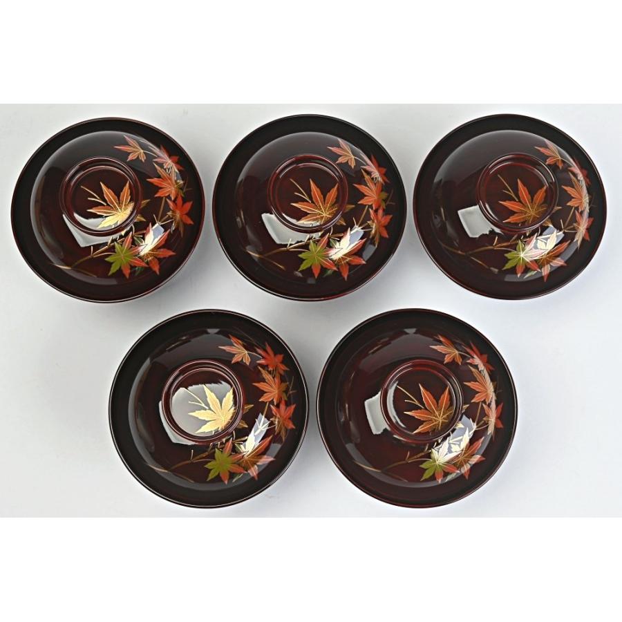 勝雲作 輪島塗 紅葉蒔絵 秋 吸物椀 五客 平野優雅堂 極上本堅地製造